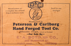 Timothy Peterson wooden toolbox paper label