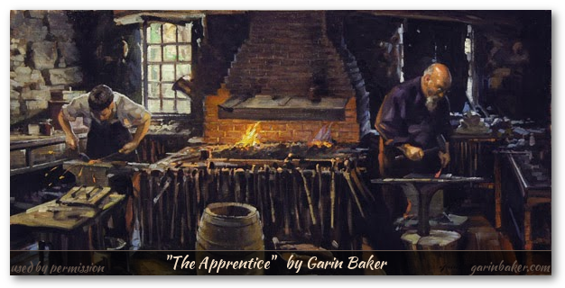 Garin Baker painting of blacksmith and apprentice