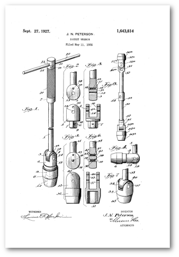 Illustration of John's patent 1643814,of a socket wrench