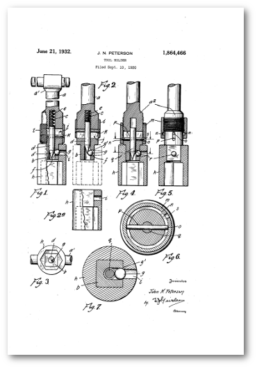 Illustration of John's patent 1864466,of a tool holder