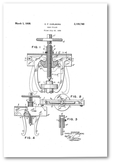 Illustration of Charlie's patent 2109740,of a gear puller
